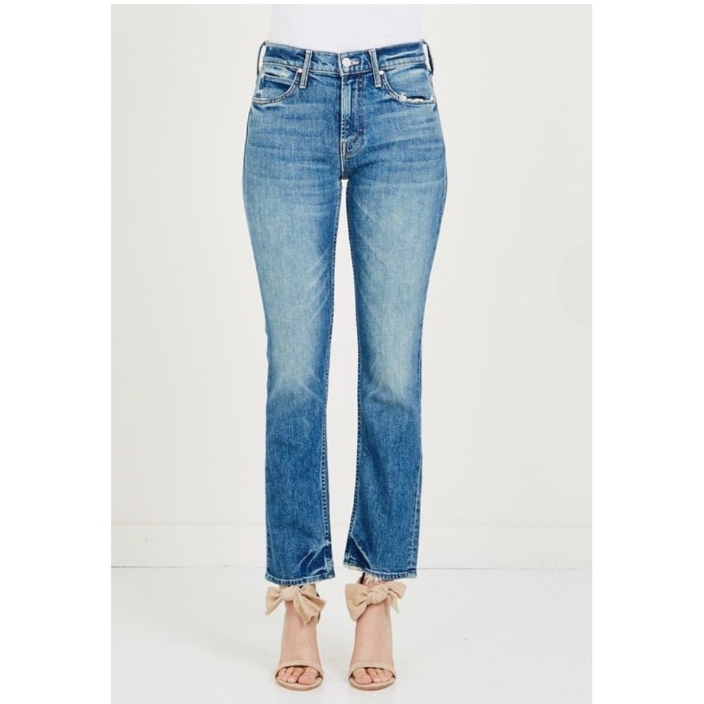 Mother The Flirt Chew‎ High Rise Straight Leg Distressed Blue Jeans Size 24